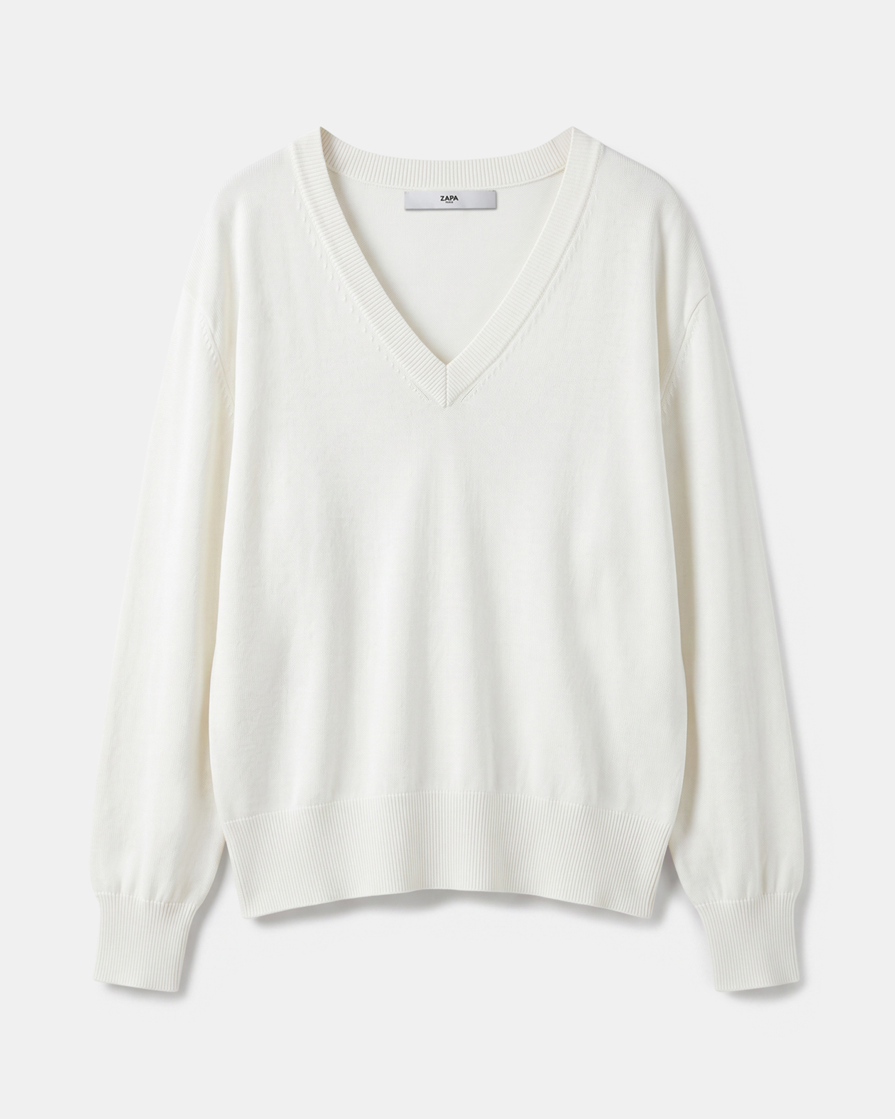 Pelu Sweater Cream V-neck sweater in fine knit ZAPA