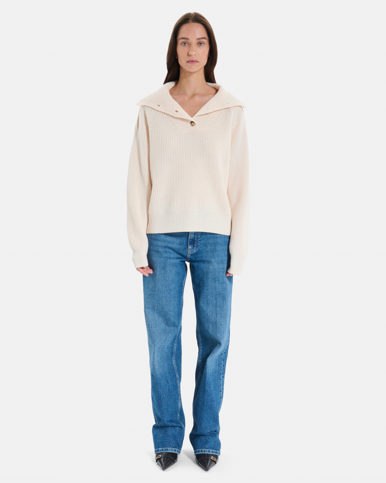 Nirae Sweater Beige wool sweater with a high neck ZAPA