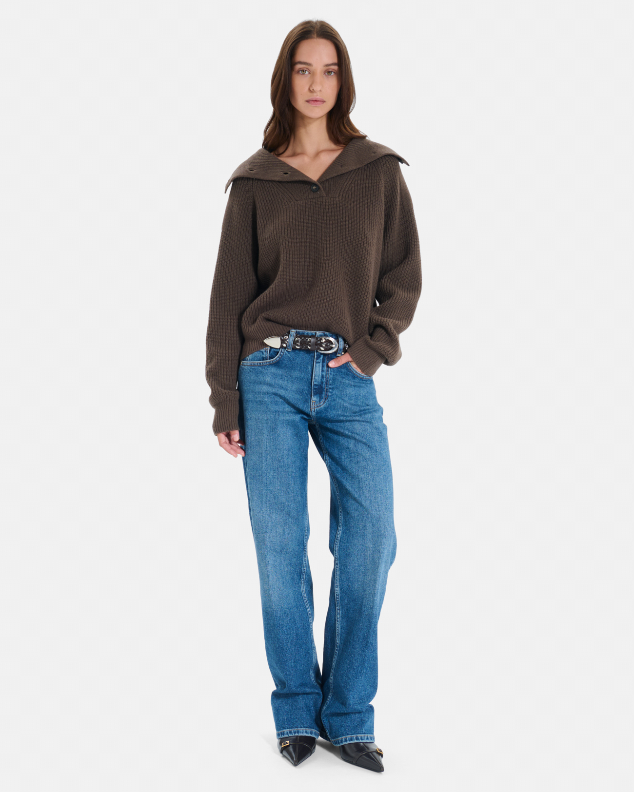 Nirae Sweater Hazelnut-colored wool sweater with a high neck ZAPA