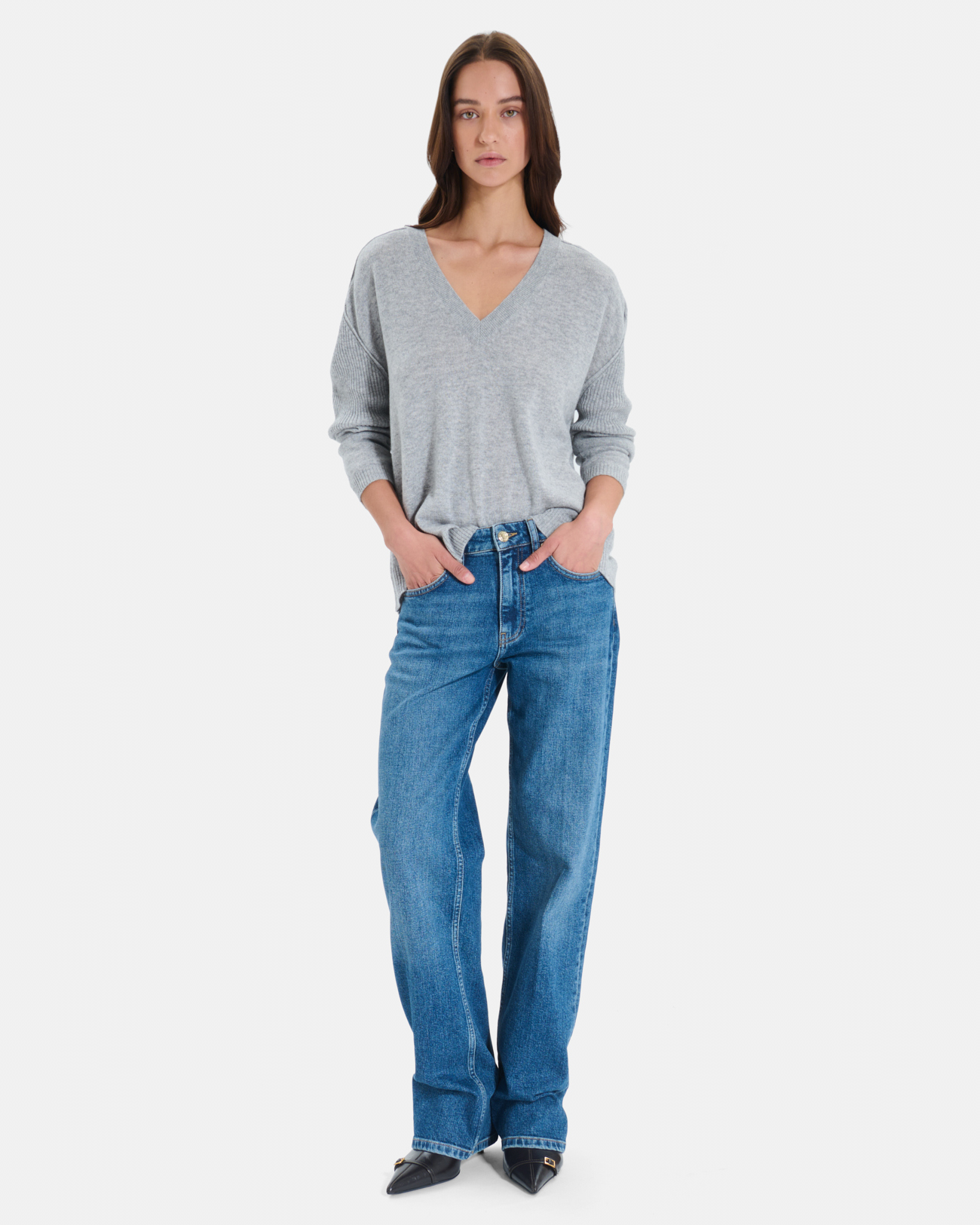 Pila sweater Grey cashmere V-neck sweater ZAPA