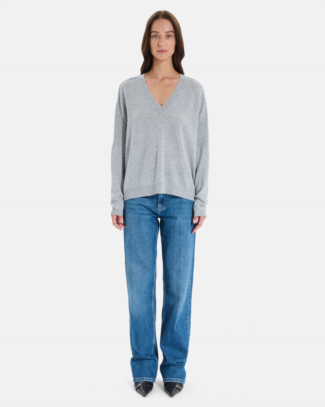 Pila sweater Grey cashmere V-neck sweater ZAPA