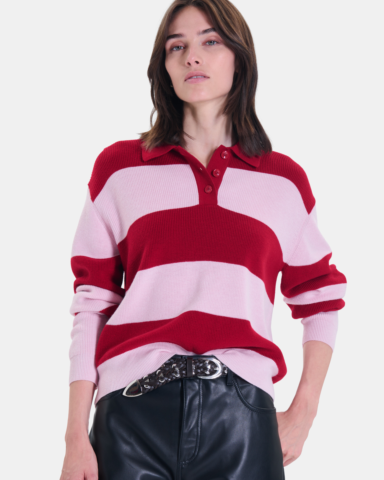 Petty Sweater Red and pink striped cropped sweater, fitted cut ZAPA