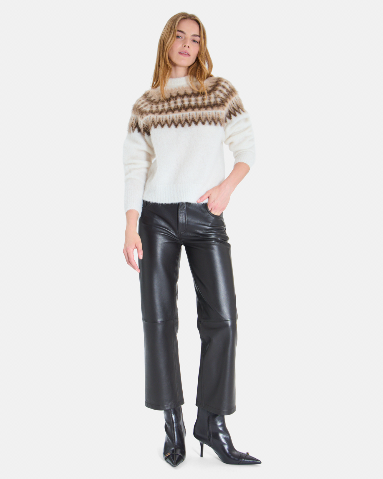 Nolly sweater Ecru and black alpaca round neck jacquard sweater ZAPA