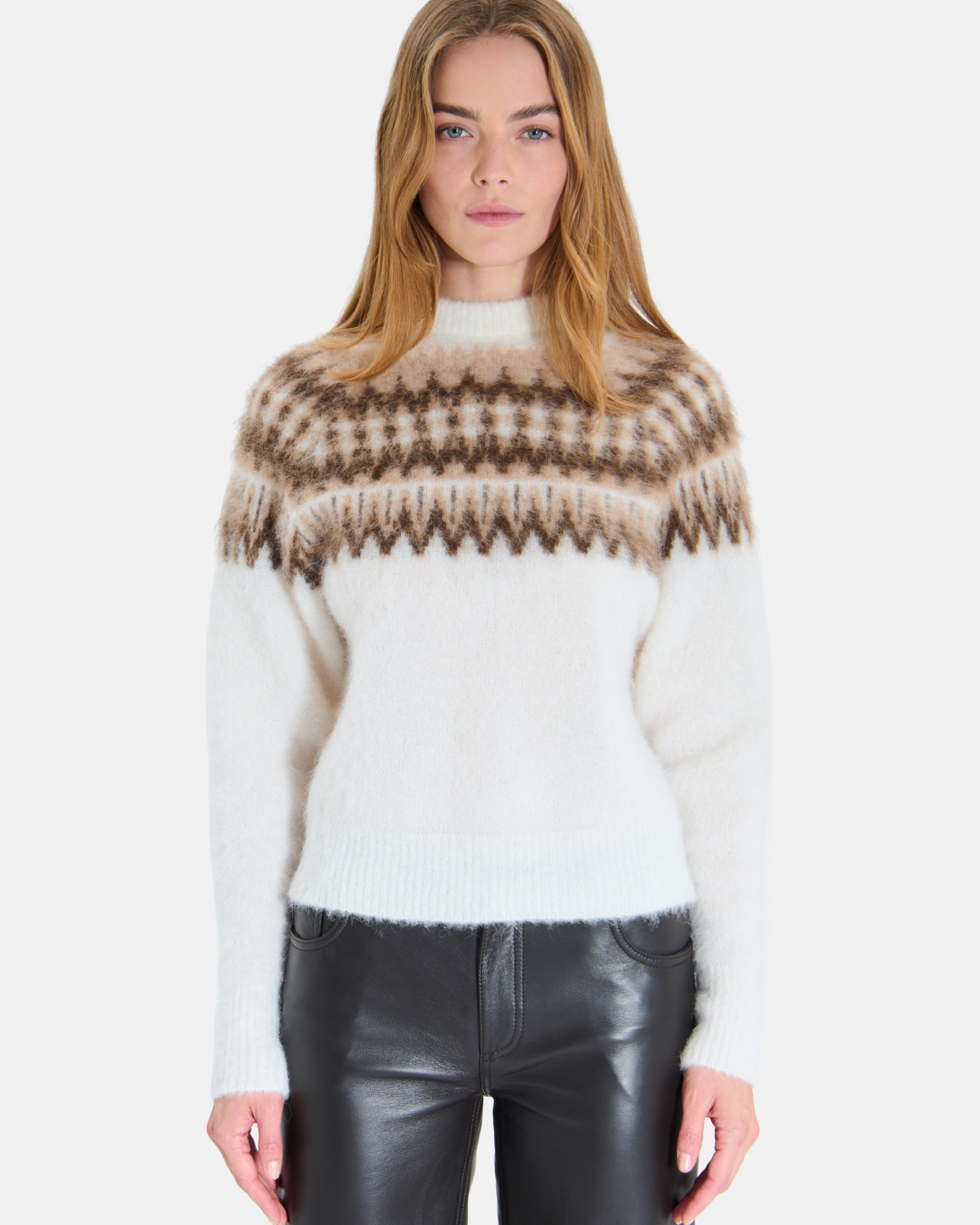 Nolly sweater Ecru and black alpaca round neck jacquard sweater ZAPA