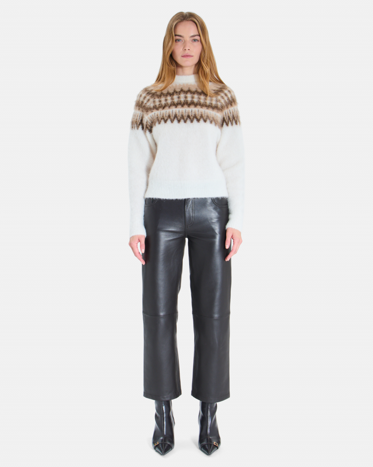 Nolly sweater Ecru and black alpaca round neck jacquard sweater ZAPA