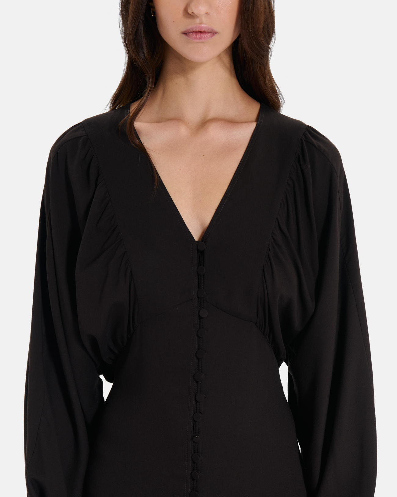 Rikka dress Long chocolate button-down dress with balloon sleeves ZAPA