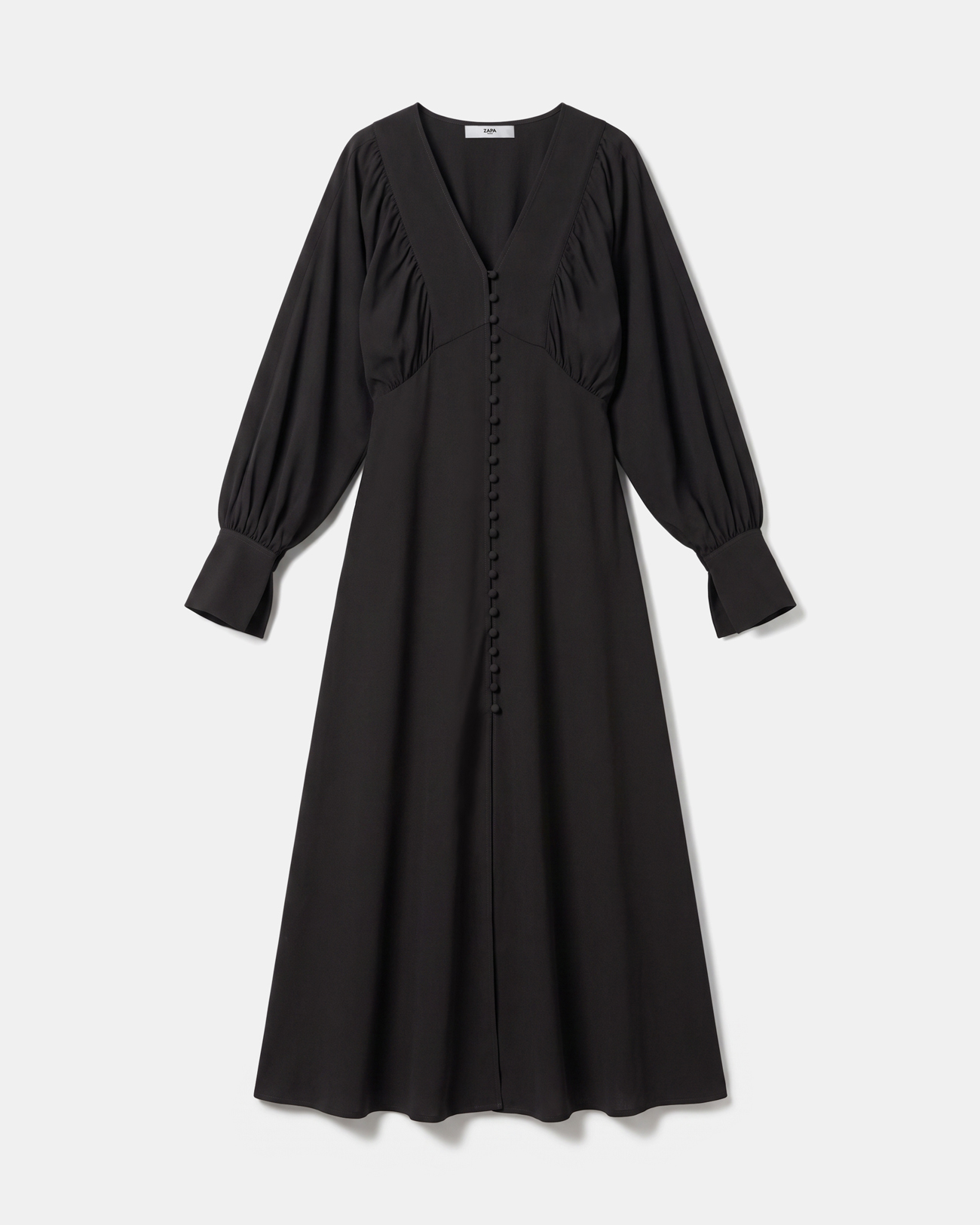 Rikka dress Long chocolate button-down dress with balloon sleeves ZAPA