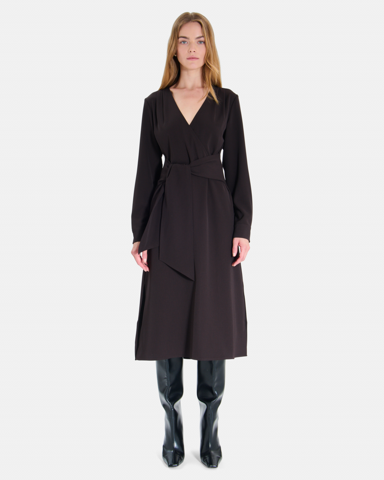 Ralia dress Chocolate brown wrap dress with long sleeves ZAPA