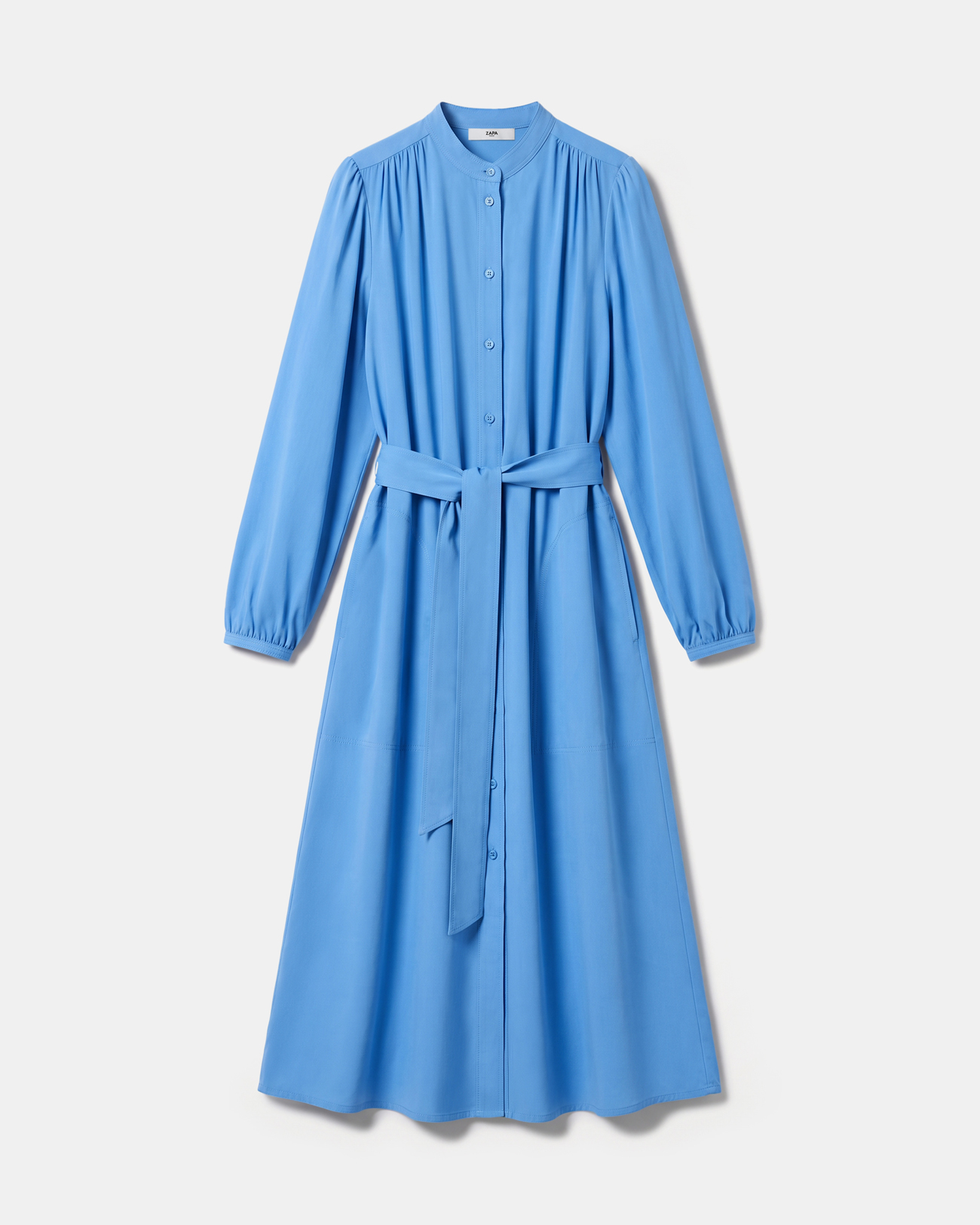 Ralma Dress Blue midi shirt dress with puff sleeves ZAPA