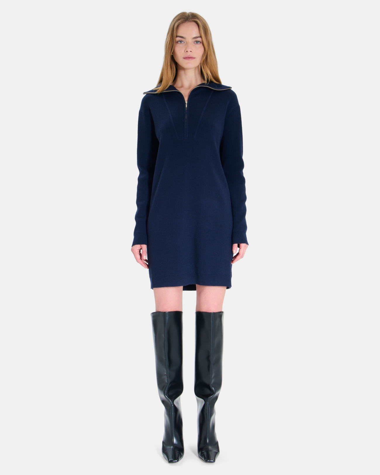Ryta Dress Straight evening dress with zip collar and long sleeves ZAPA