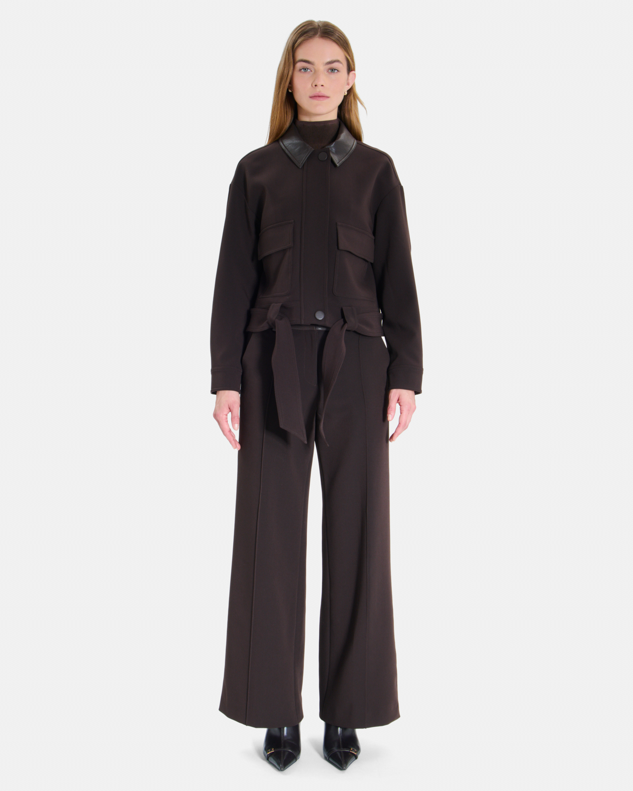 Valencia Jacket Short, belted chocolate-colored jacket ZAPA
