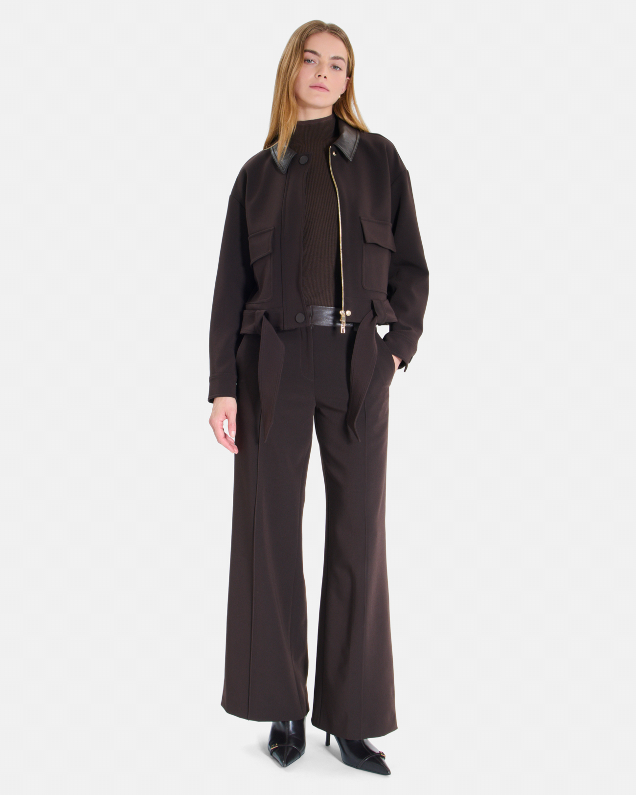 Valencia Jacket Short, belted chocolate-colored jacket ZAPA