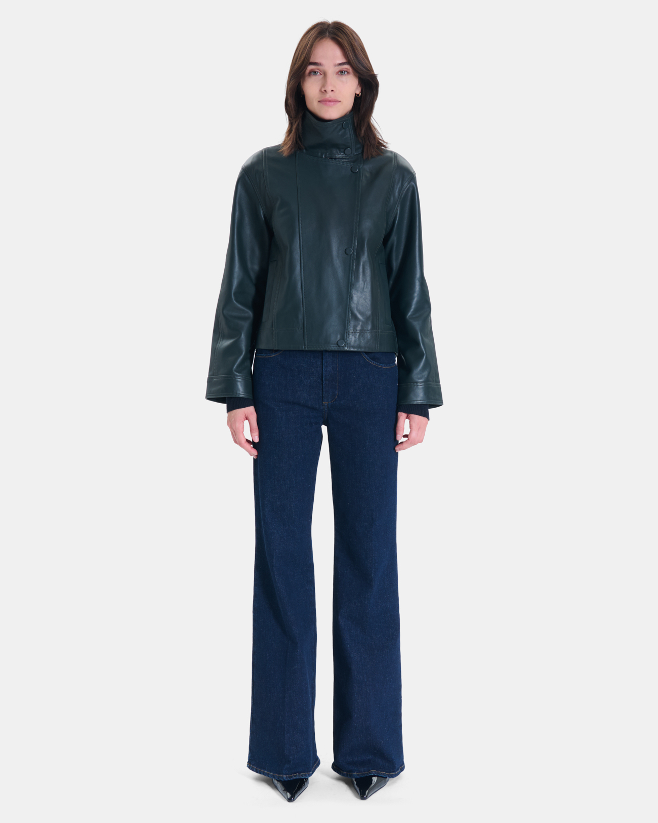 Moana Jacket Short green leather coat ZAPA
