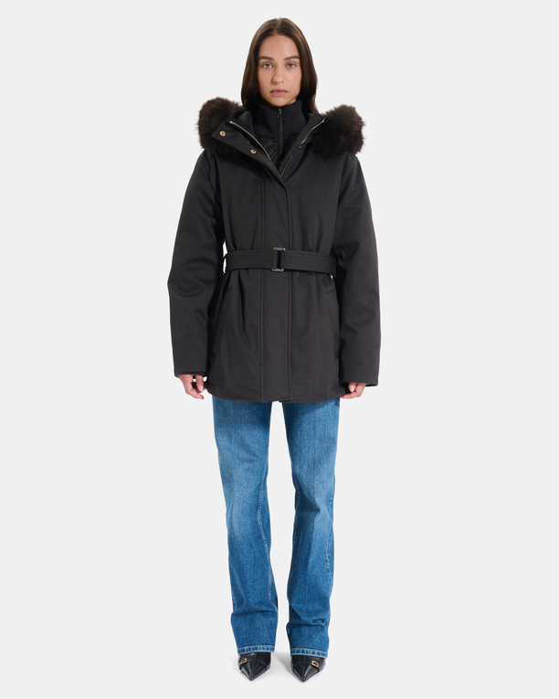 Paddy Parka Women\'s chocolate brown cotton parka with hood ZAPA