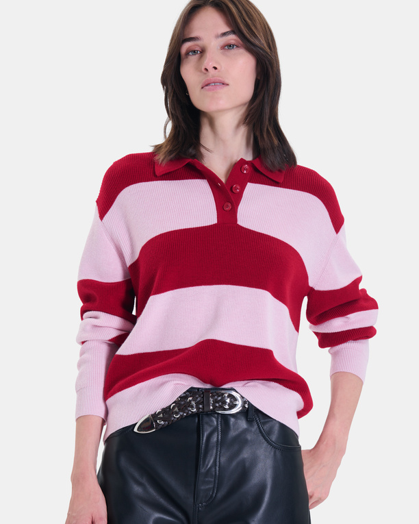 Petty Sweater Red and pink striped cropped sweater, fitted cut ZAPA
