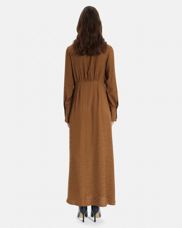 Ruiz Dress Tobacco midi dress with long sleeves and a V-neck ZAPA