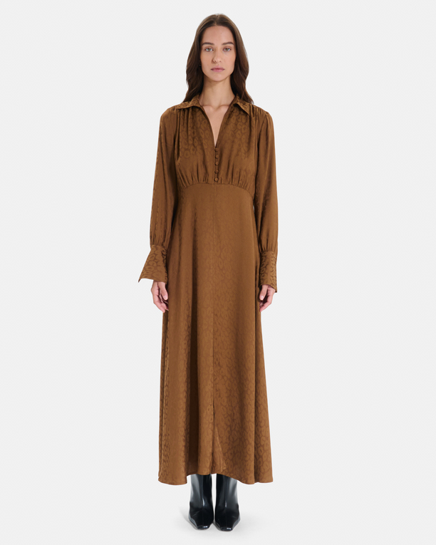 Ruiz Dress Tobacco midi dress with long sleeves and a V-neck ZAPA