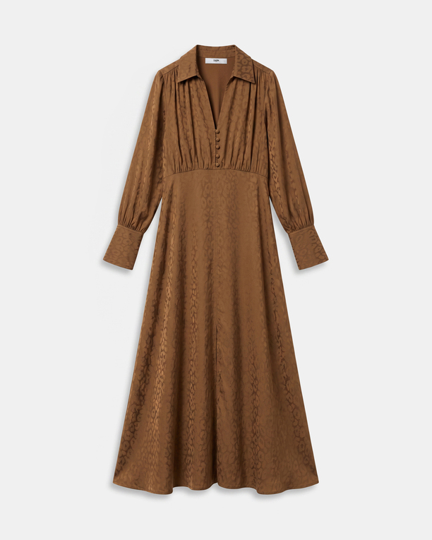 Ruiz Dress Tobacco midi dress with long sleeves and a V-neck ZAPA