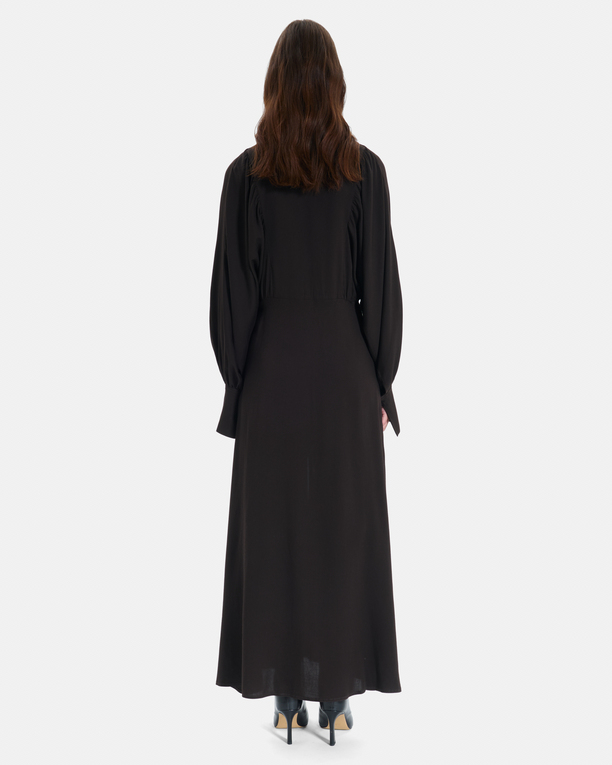Rikka dress Long chocolate button-down dress with balloon sleeves ZAPA