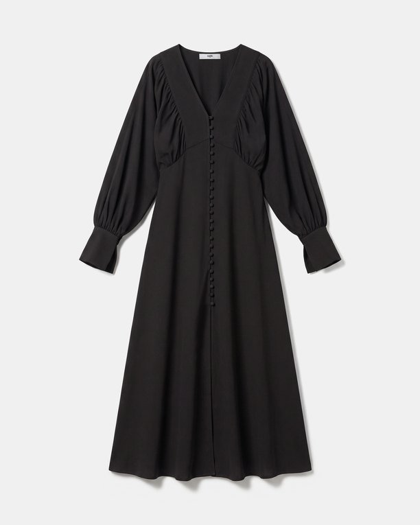 Rikka dress Long chocolate button-down dress with balloon sleeves ZAPA