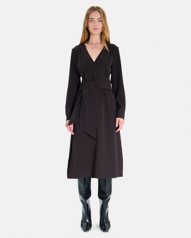 Ralia dress Chocolate brown wrap dress with long sleeves ZAPA