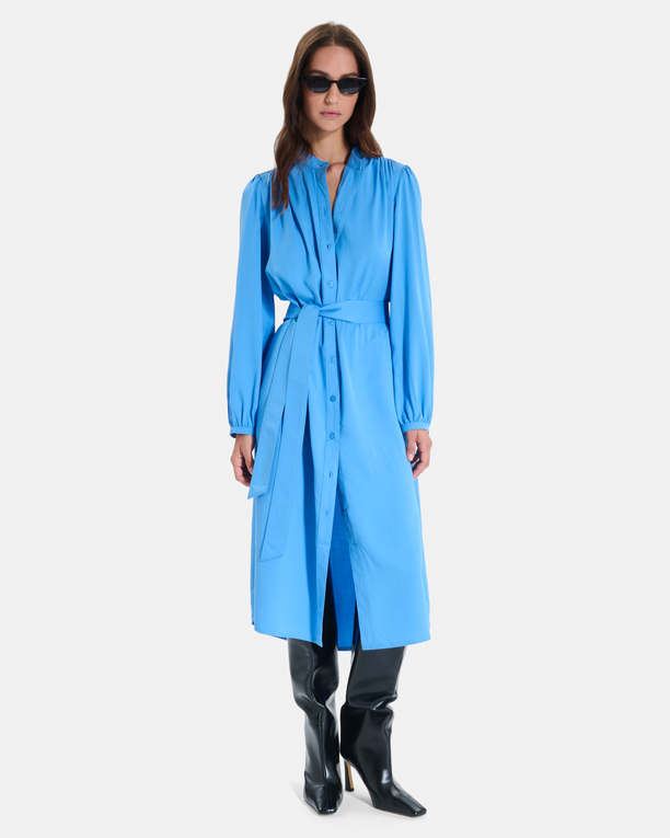 Ralma Dress Blue midi shirt dress with puff sleeves ZAPA