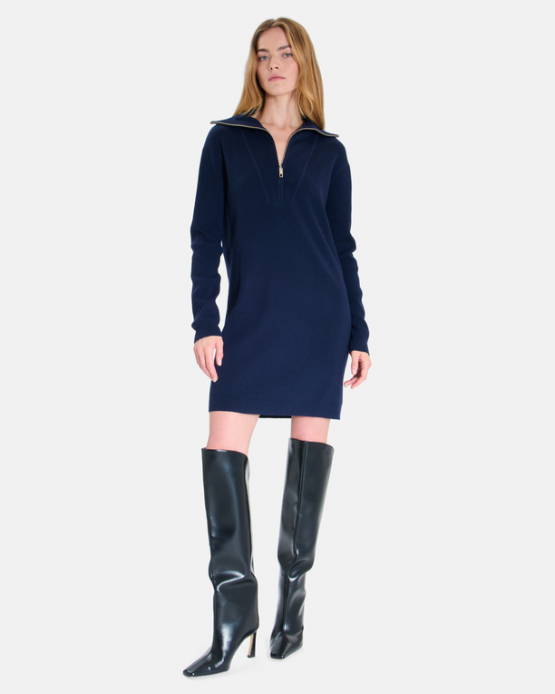 Ryta Dress Straight evening dress with zip collar and long sleeves ZAPA
