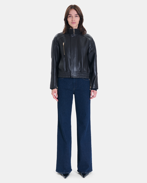 Bryan Jacket Short, chocolate-colored zip-up jacket with a stand-up collar ZAPA