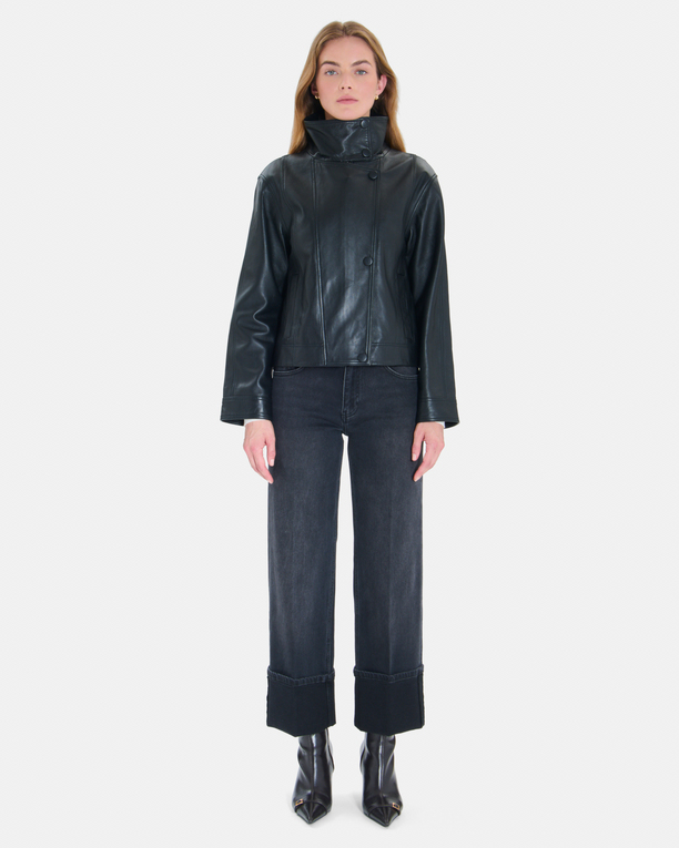 Moana Jacket Short black leather coat ZAPA