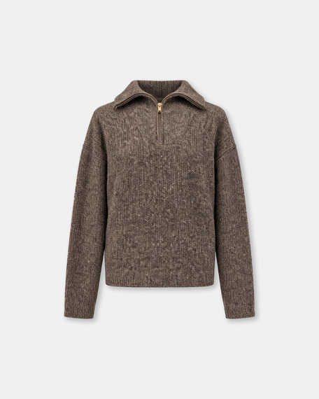 Pasha sweater khaki ribbed sweater with button collar zapa