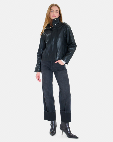 Moana jacket short black leather coat zapa
