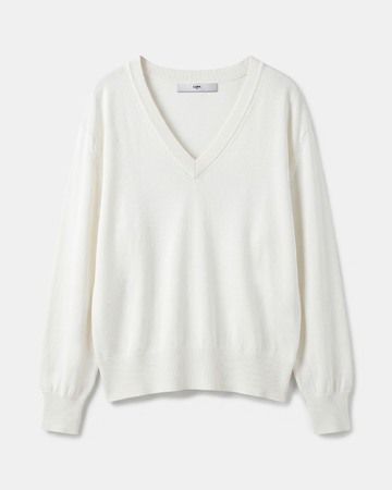 Pelu Sweater Cream V-neck sweater in fine knit ZAPA