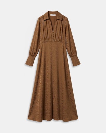 Ruiz Dress Tobacco midi dress with long sleeves and a V-neck ZAPA
