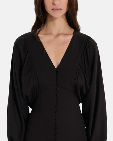 Rikka dress Long chocolate button-down dress with balloon sleeves ZAPA