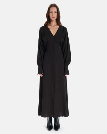 Rikka dress Long chocolate button-down dress with balloon sleeves ZAPA