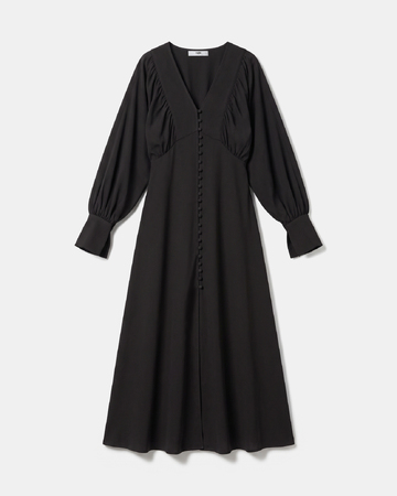 Rikka dress Long chocolate button-down dress with balloon sleeves ZAPA