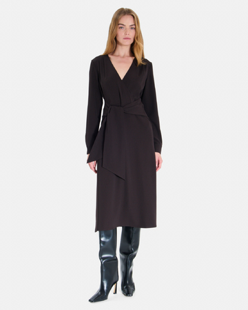 Ralia dress Chocolate brown wrap dress with long sleeves ZAPA