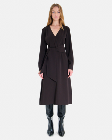 Ralia dress Chocolate brown wrap dress with long sleeves ZAPA