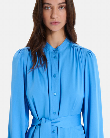 Ralma Dress Blue midi shirt dress with puff sleeves ZAPA