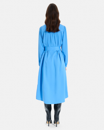 Ralma Dress Blue midi shirt dress with puff sleeves ZAPA