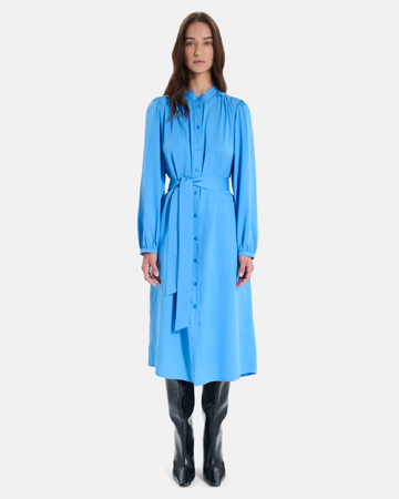 Ralma Dress Blue midi shirt dress with puff sleeves ZAPA
