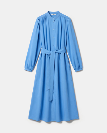 Ralma Dress Blue midi shirt dress with puff sleeves ZAPA