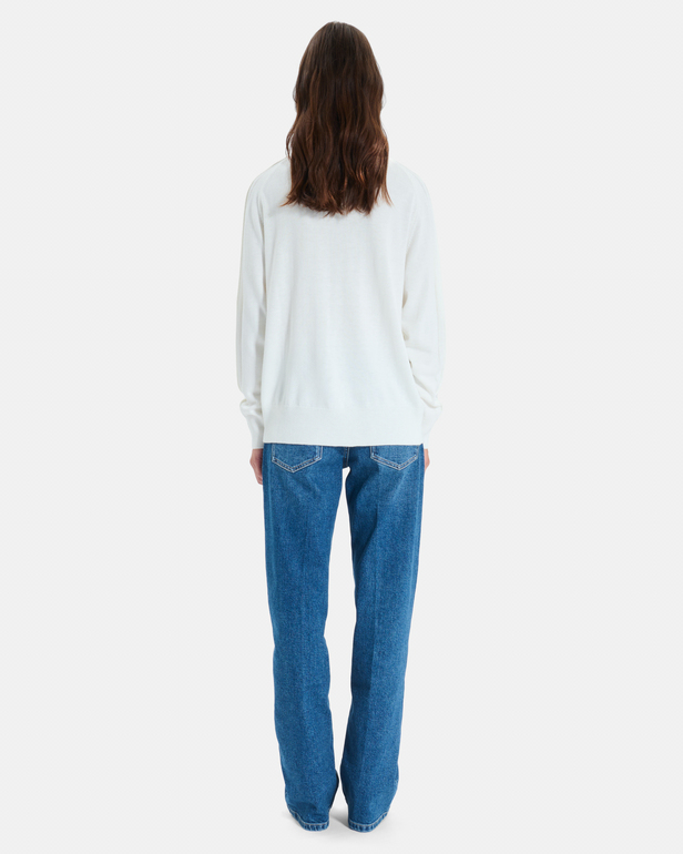Pelu Sweater Cream V-neck sweater in fine knit ZAPA
