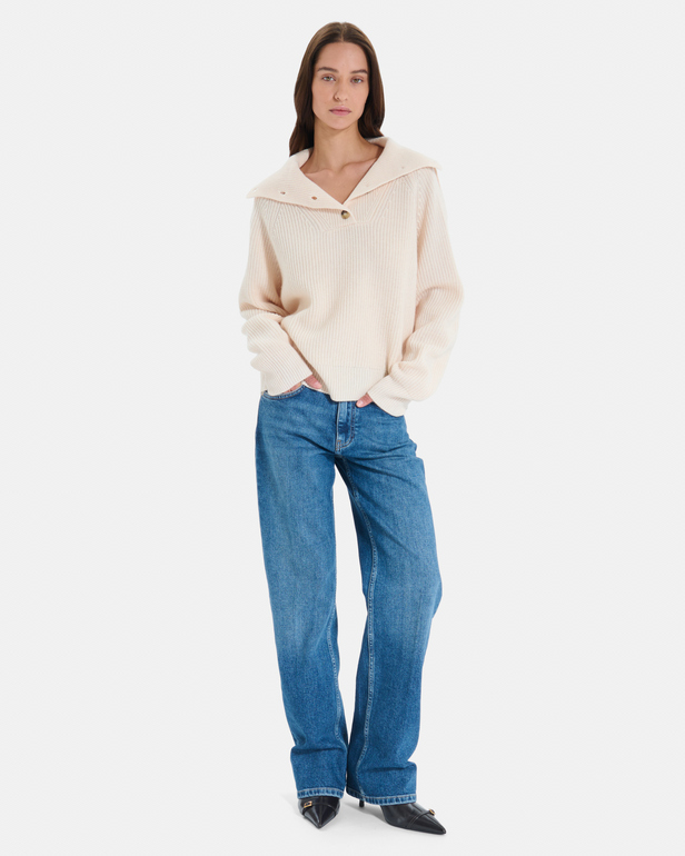 Nirae Sweater Beige wool sweater with a high neck ZAPA
