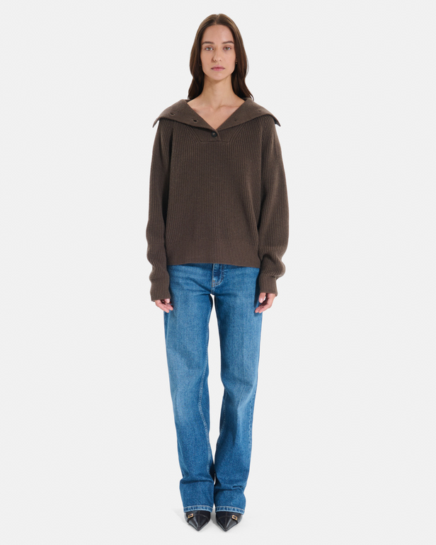 Nirae Sweater Hazelnut-colored wool sweater with a high neck ZAPA
