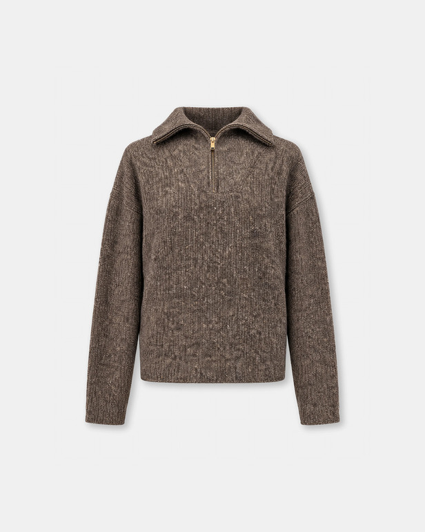 Pasha sweater Khaki ribbed sweater with button collar ZAPA