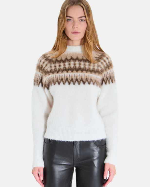 Nolly sweater Ecru and black alpaca round neck jacquard sweater ZAPA
