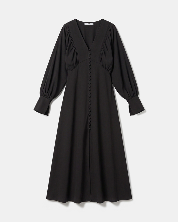 Rikka dress Long chocolate button-down dress with balloon sleeves ZAPA