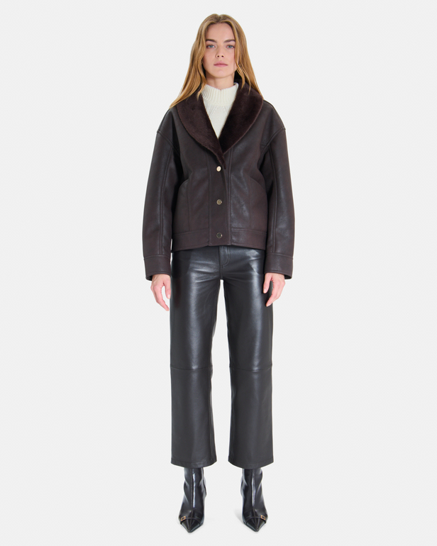 Brice Jacket Short chocolate-colored jacket with a shawl collar ZAPA