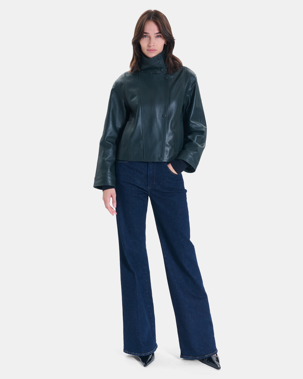 Moana Jacket Short green leather coat ZAPA